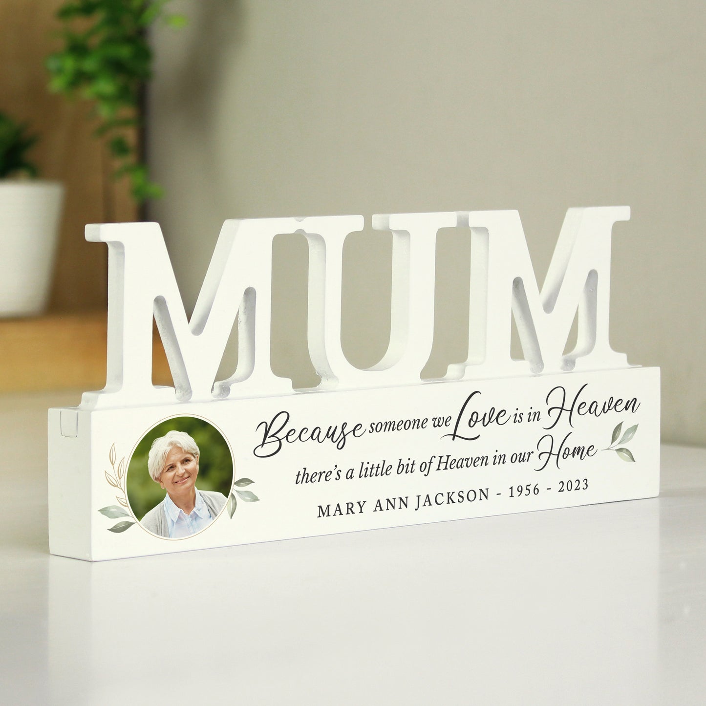 Personalised Botanical Memorial Photo Upload Wooden Mum Ornament - MK&JD Gifts