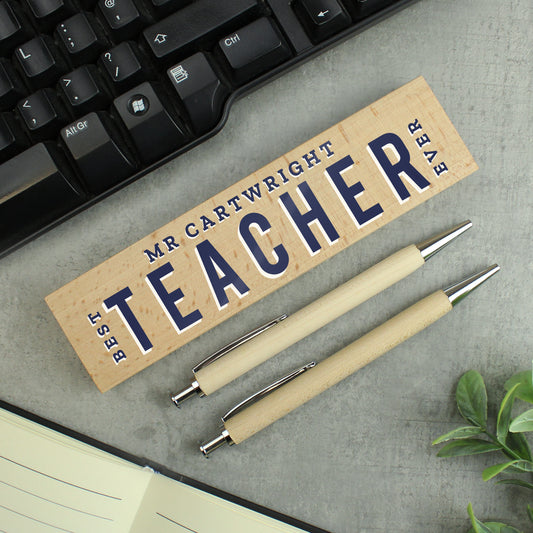 Personalised Best Teacher Wooden Pen and Pencil Set - MK&JD Gifts