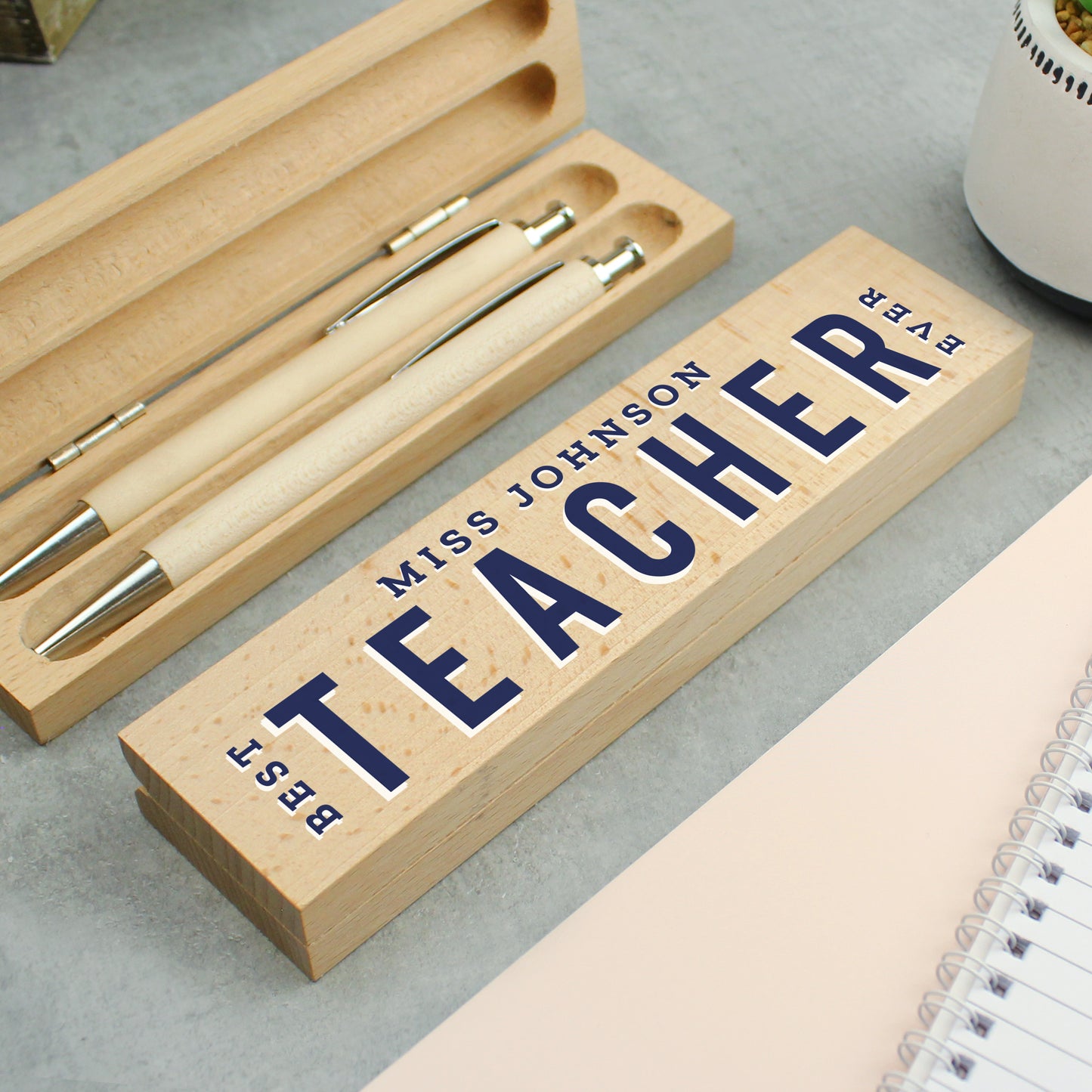 Personalised Best Teacher Wooden Pen and Pencil Set - MK&JD Gifts