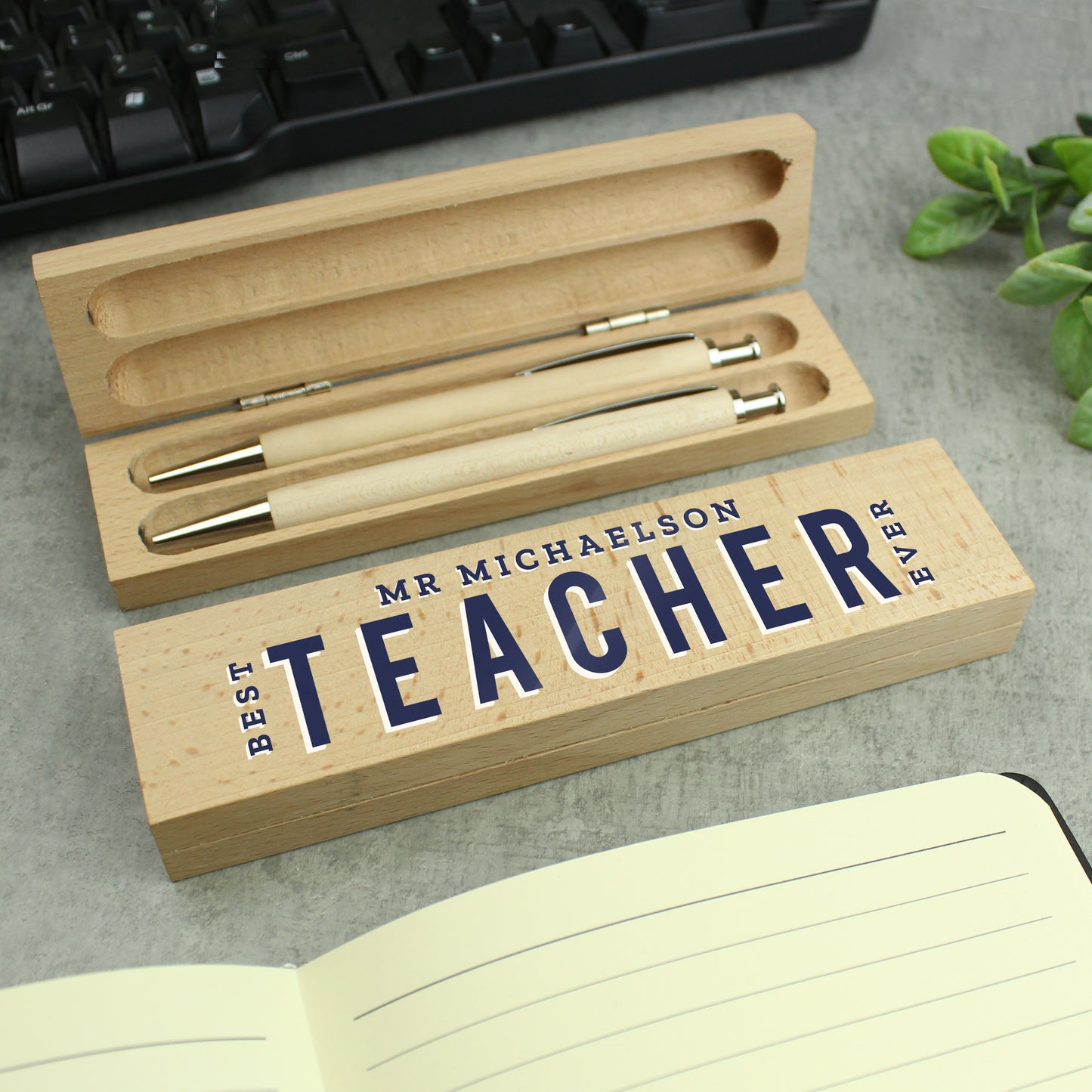 Personalised Best Teacher Wooden Pen and Pencil Set - MK&JD Gifts