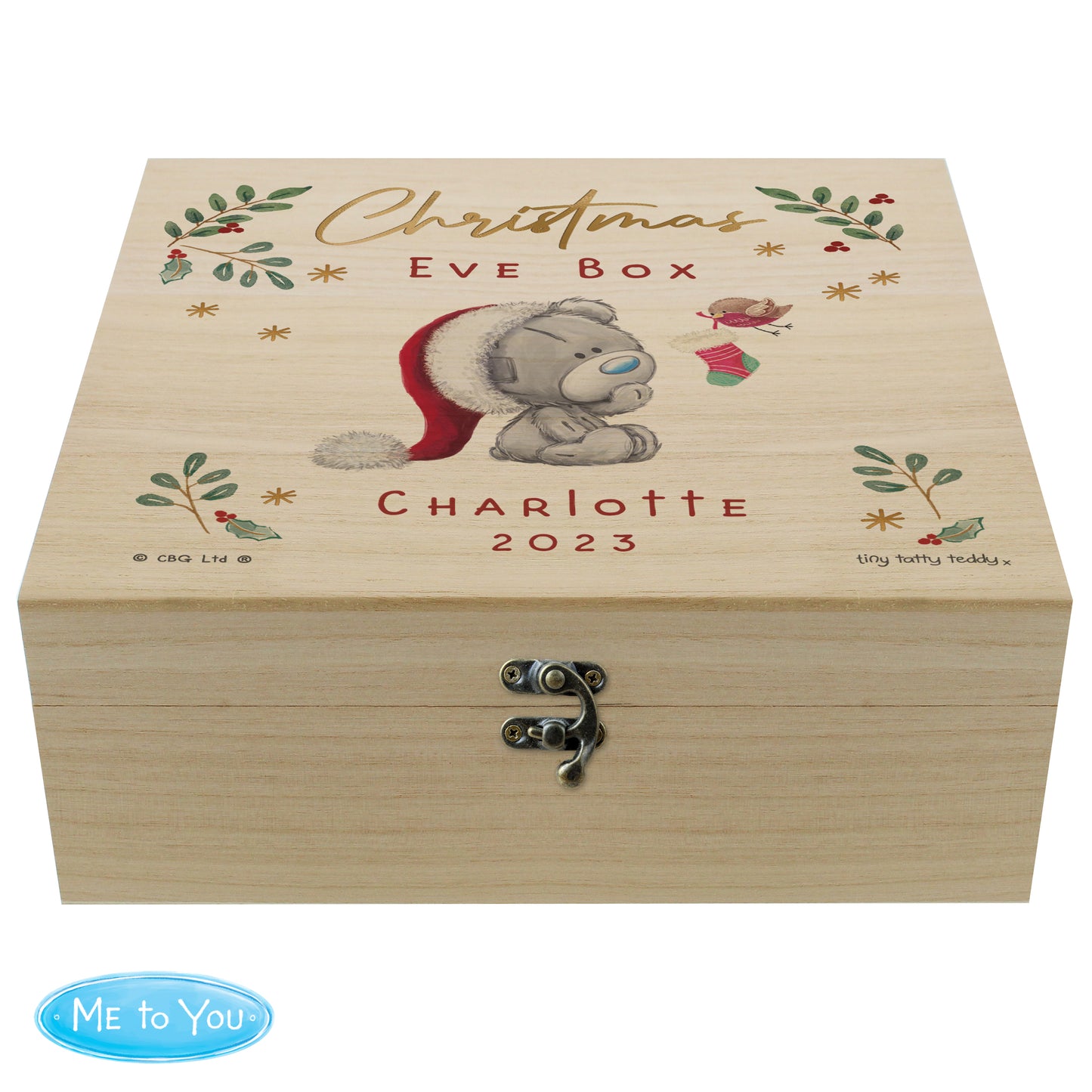 Personalised Winter Christmas Eve Tiny Tatty Teddy Large Wooden Keepsake Box - MK&JD Gifts