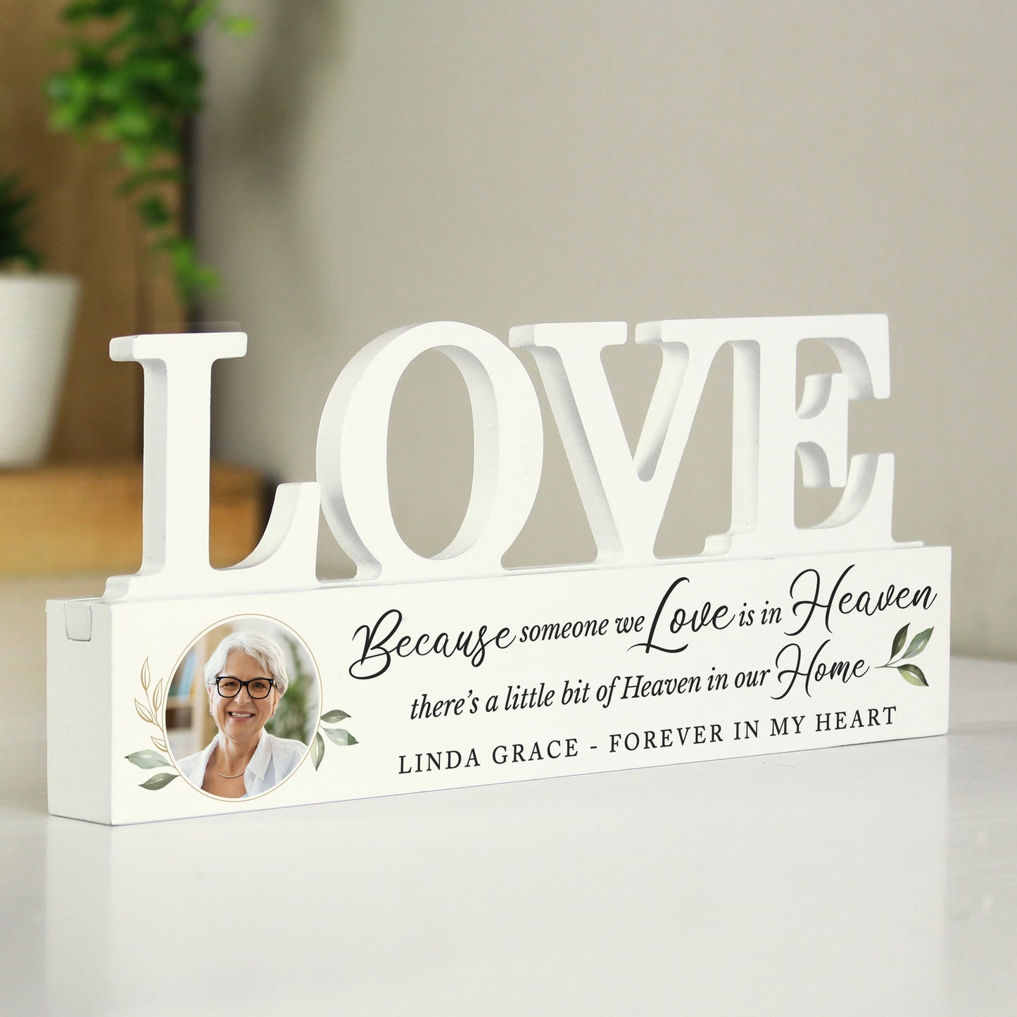 Personalised Botanical Memorial Photo Upload Wooden Love Ornament - MK&JD Gifts