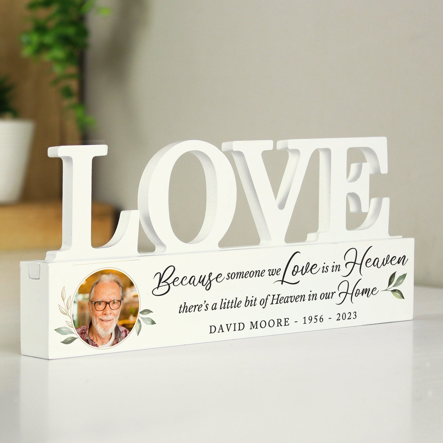 Personalised Botanical Memorial Photo Upload Wooden Love Ornament - MK&JD Gifts