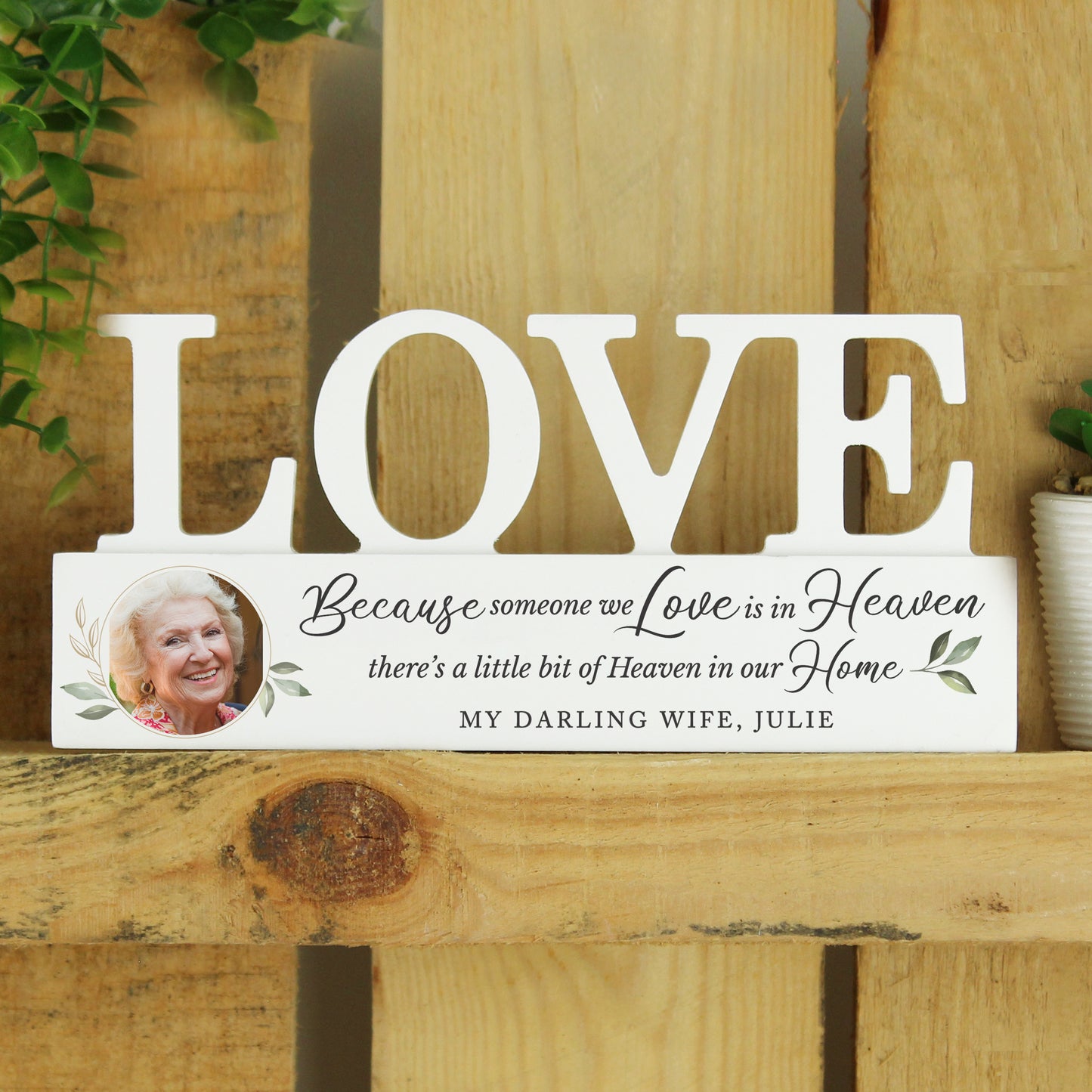 Personalised Botanical Memorial Photo Upload Wooden Love Ornament - MK&JD Gifts