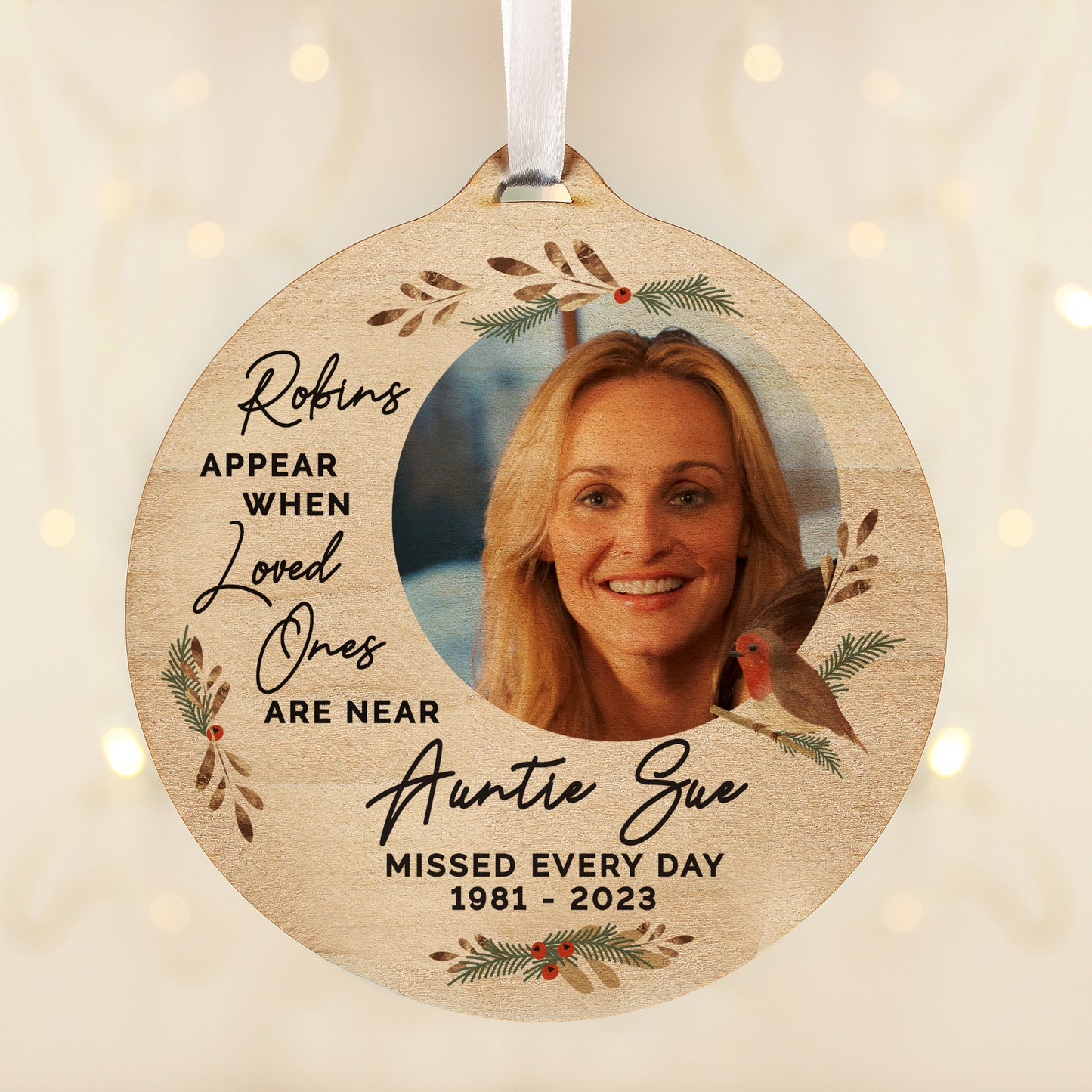 Personalised Photo Upload Robin Memorial Wooden Decoration - MK&JD Gifts
