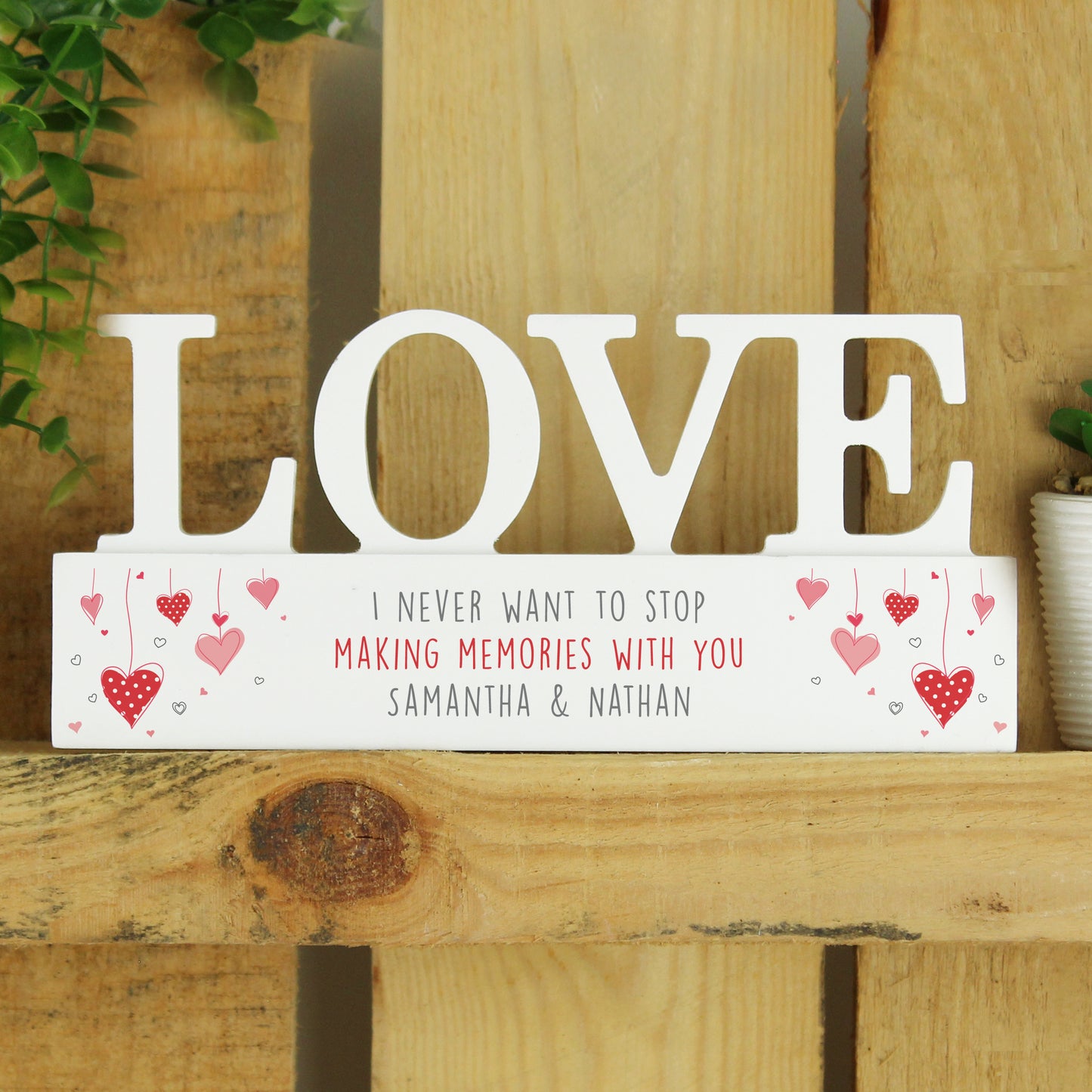 Personalised Red Hearts Wooden Love Ornament - MK&JD Gifts