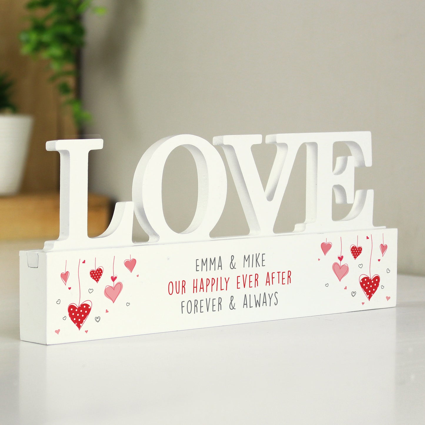 Personalised Red Hearts Wooden Love Ornament - MK&JD Gifts