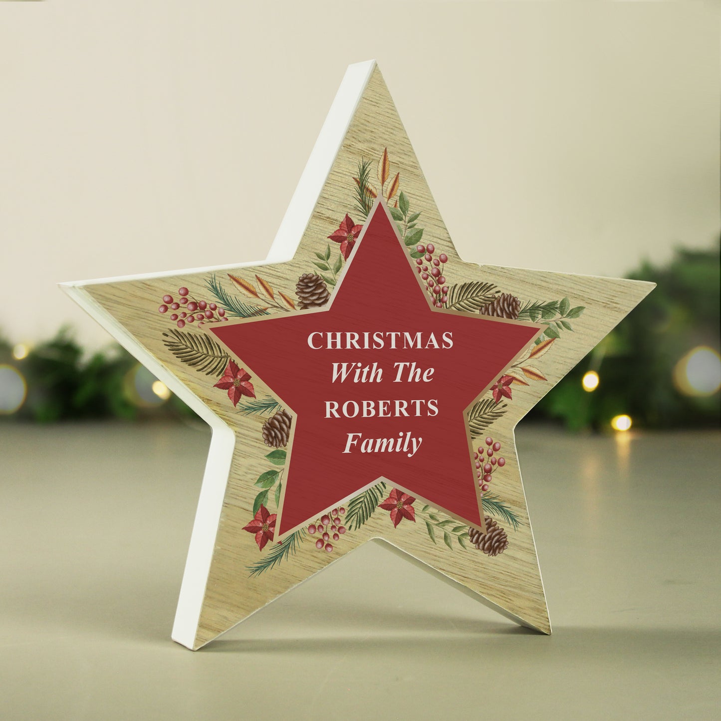 Personalised Christmas Wreath Wooden Star Ornament - MK&JD Gifts