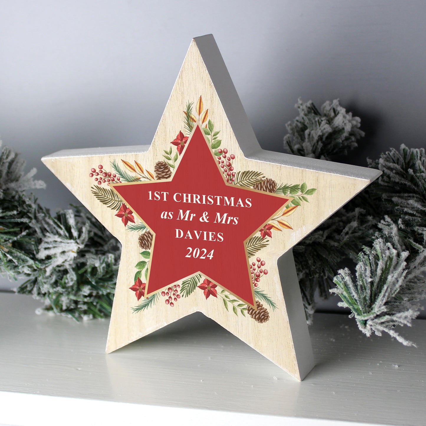 Personalised Christmas Wreath Wooden Star Ornament - MK&JD Gifts