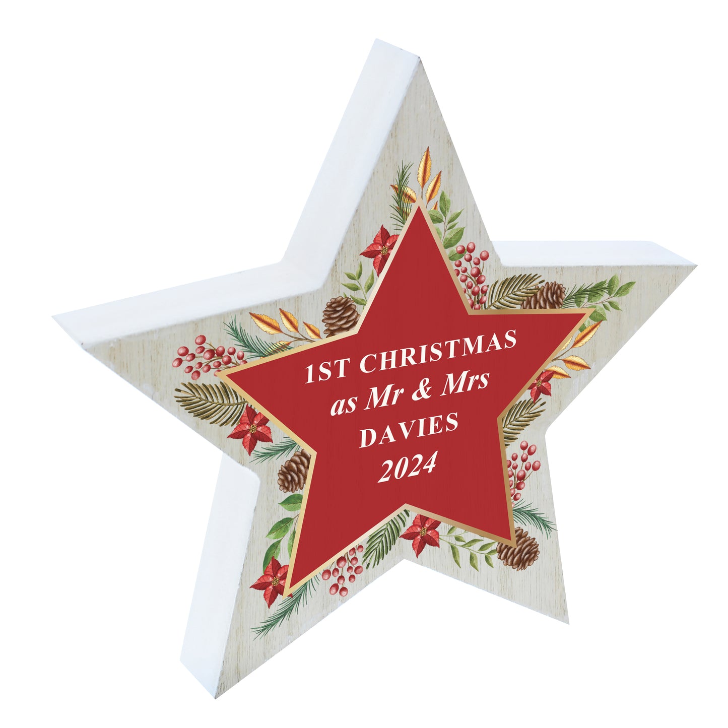 Personalised Christmas Wreath Wooden Star Ornament - MK&JD Gifts
