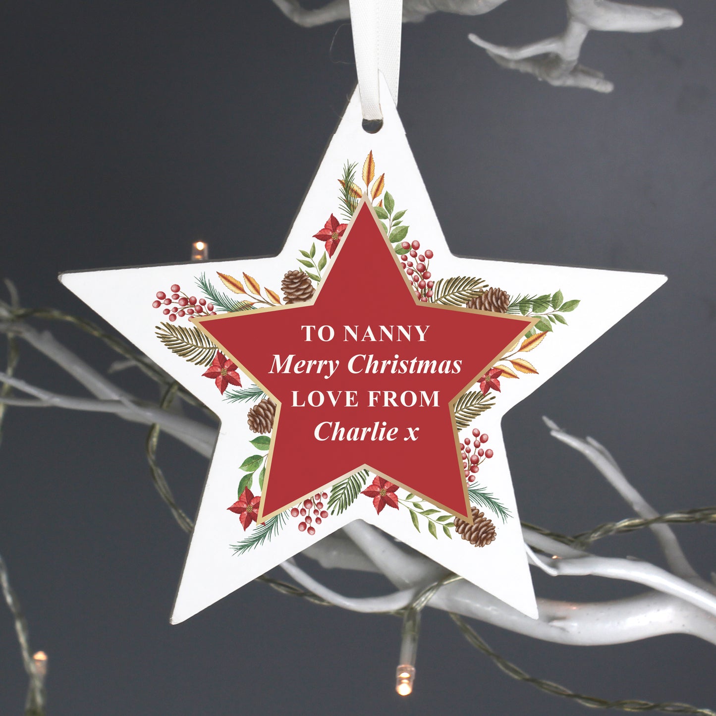 Personalised Christmas Wreath Wooden Star Decoration - MK&JD Gifts