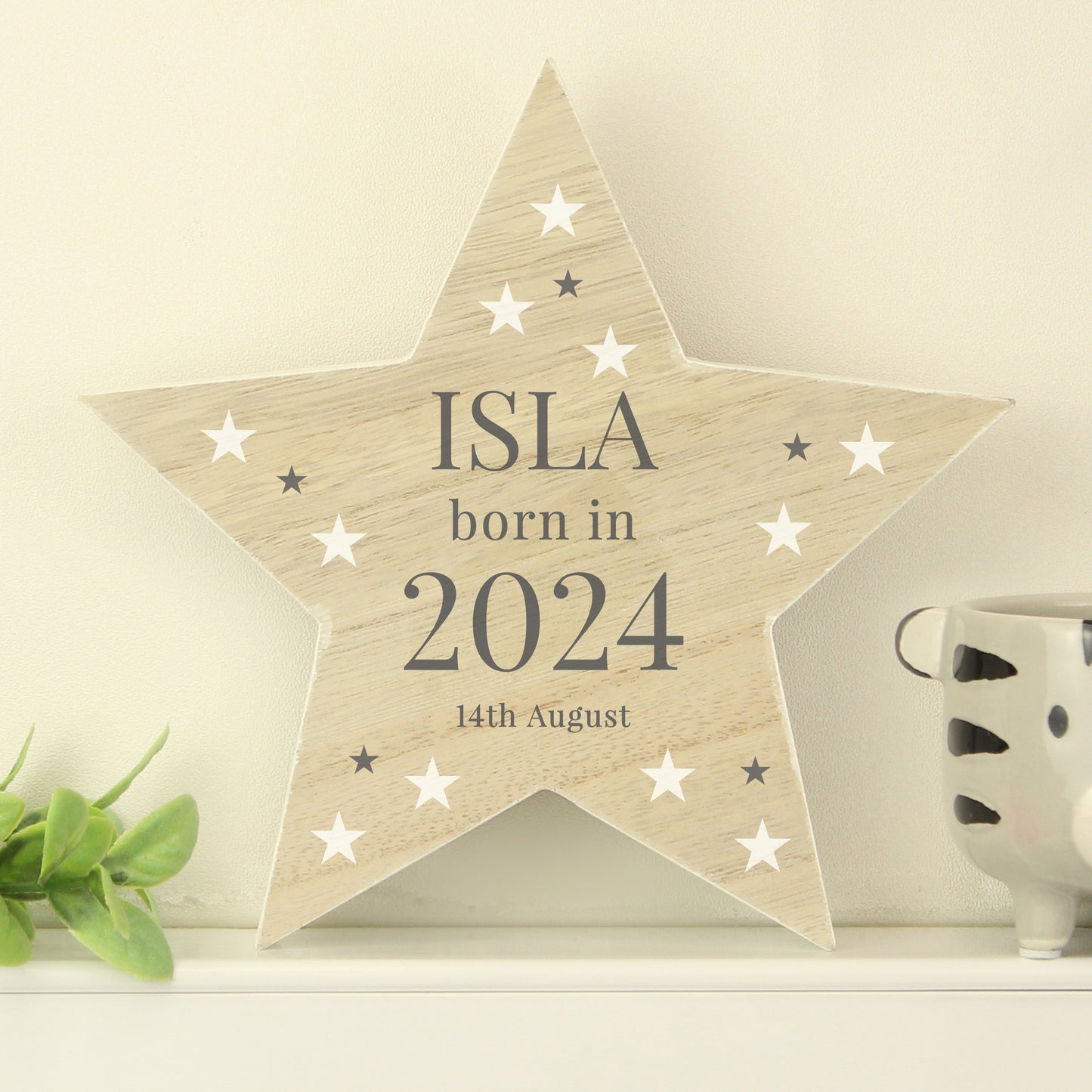 Personalised Born In Wooden Star Ornament - MK&JD Gifts