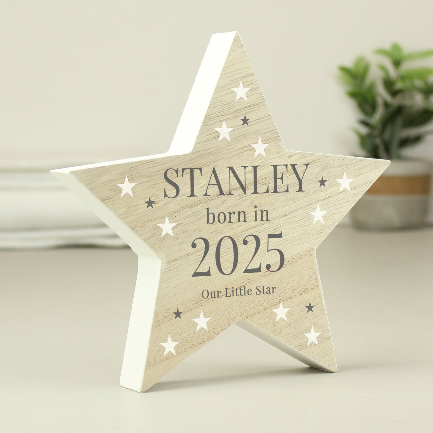 Personalised Born In Wooden Star Ornament - MK&JD Gifts