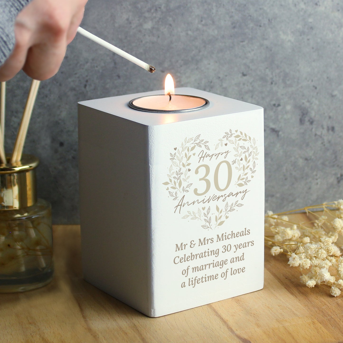 Personalised 30th Pearl Wedding Anniversary Tea Light Holder - MK&JD Gifts