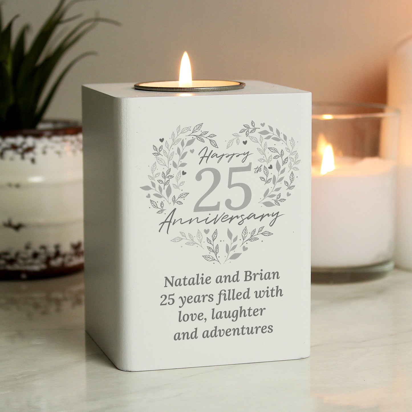 Personalised 25th Silver Wedding Anniversary Tea Light Holder - MK&JD Gifts