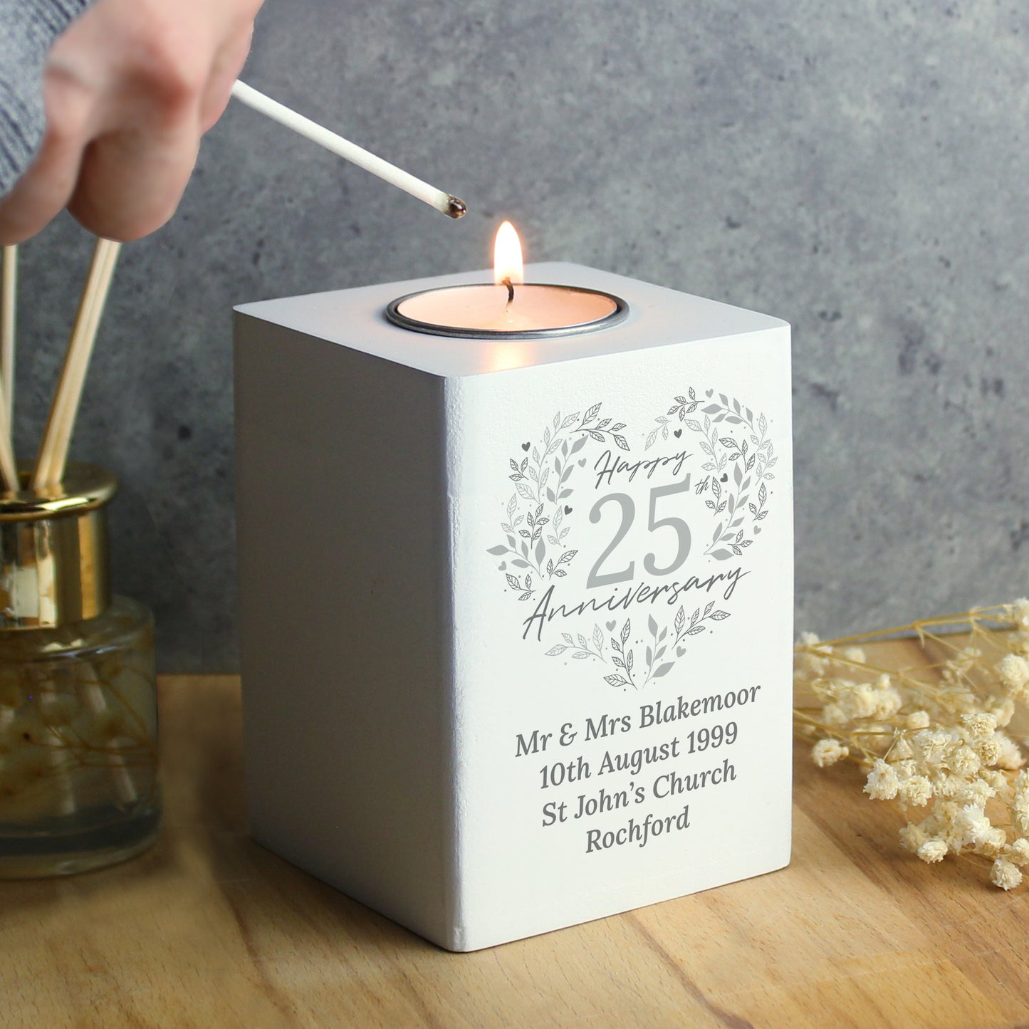 Personalised 25th Silver Wedding Anniversary Tea Light Holder - MK&JD Gifts