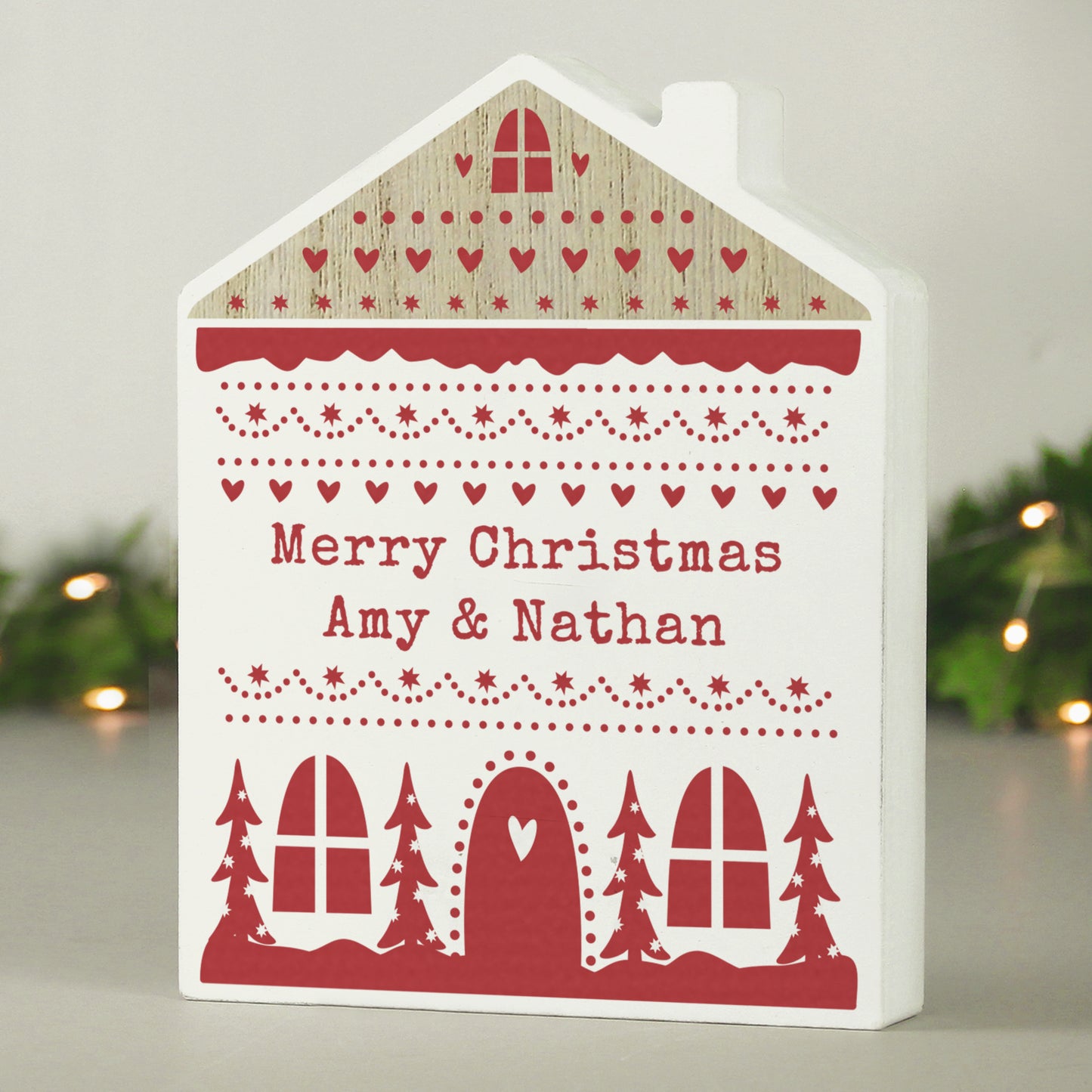 Personalised Christmas Fair Isle Wooden House Ornament - MK&JD Gifts