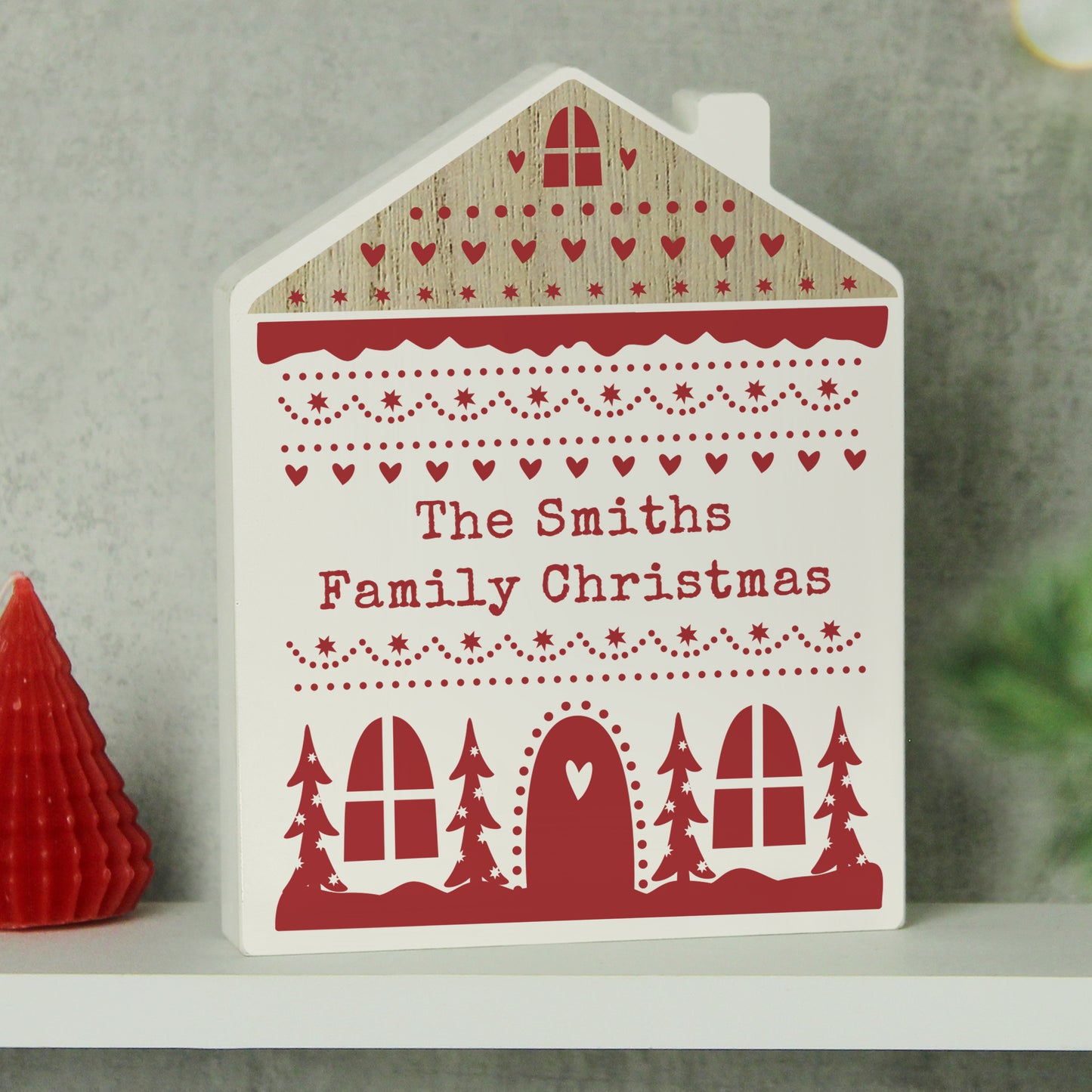 Personalised Christmas Fair Isle Wooden House Ornament - MK&JD Gifts