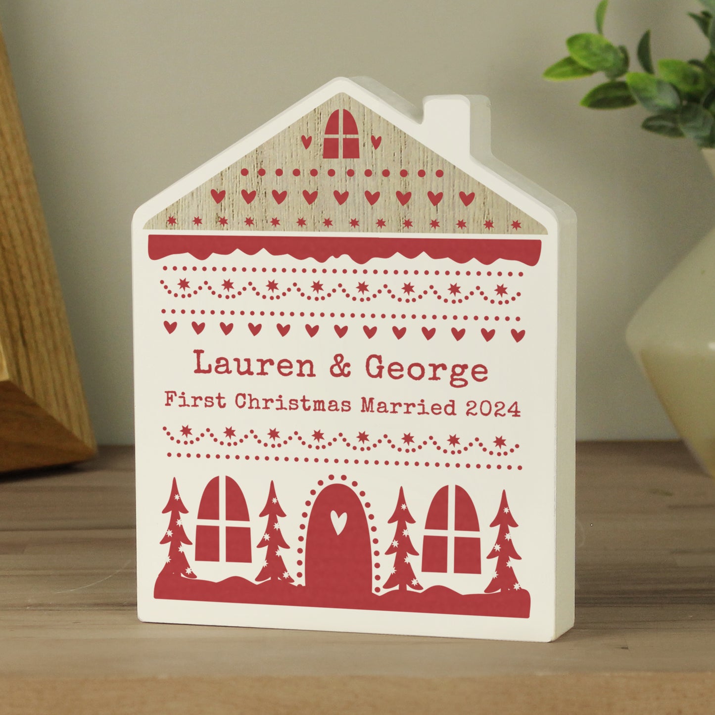 Personalised Christmas Fair Isle Wooden House Ornament - MK&JD Gifts