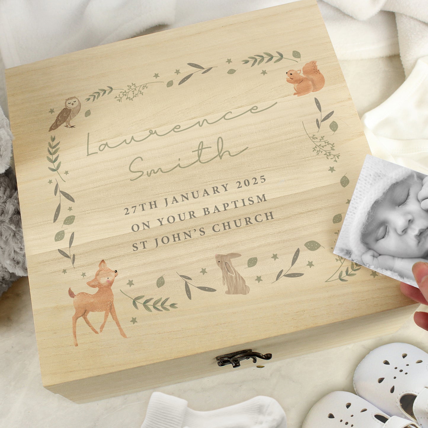 Personalised Woodland Animal Large Wooden Keepsake Box - MK&JD Gifts