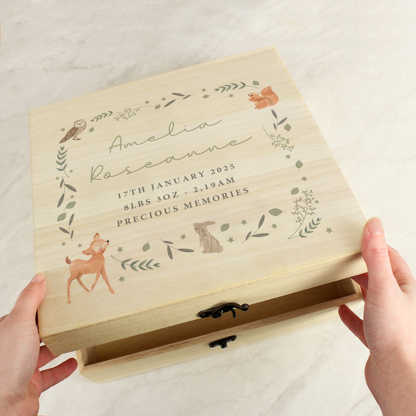 Personalised Woodland Animal Large Wooden Keepsake Box - MK&JD Gifts