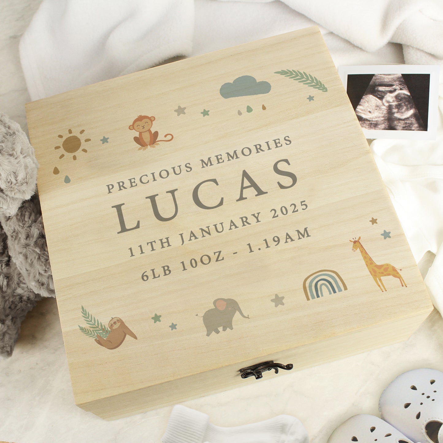 Personalised Safari Animals Large Wooden Keepsake Box - MK&JD Gifts