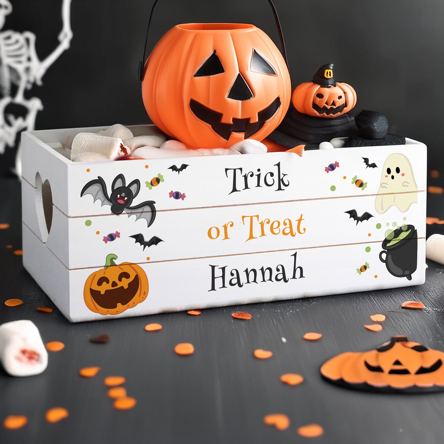Personalised Halloween Small Wooden Treats Crate - MK&JD Gifts