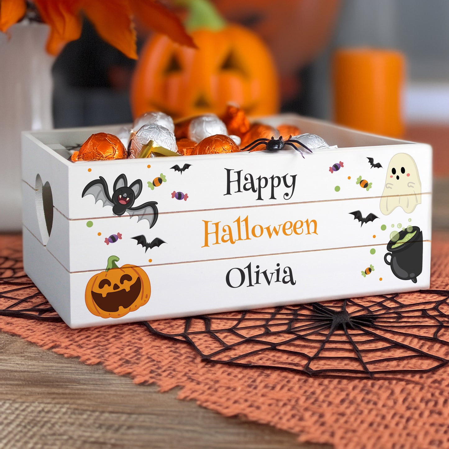 Personalised Halloween Small Wooden Treats Crate - MK&JD Gifts