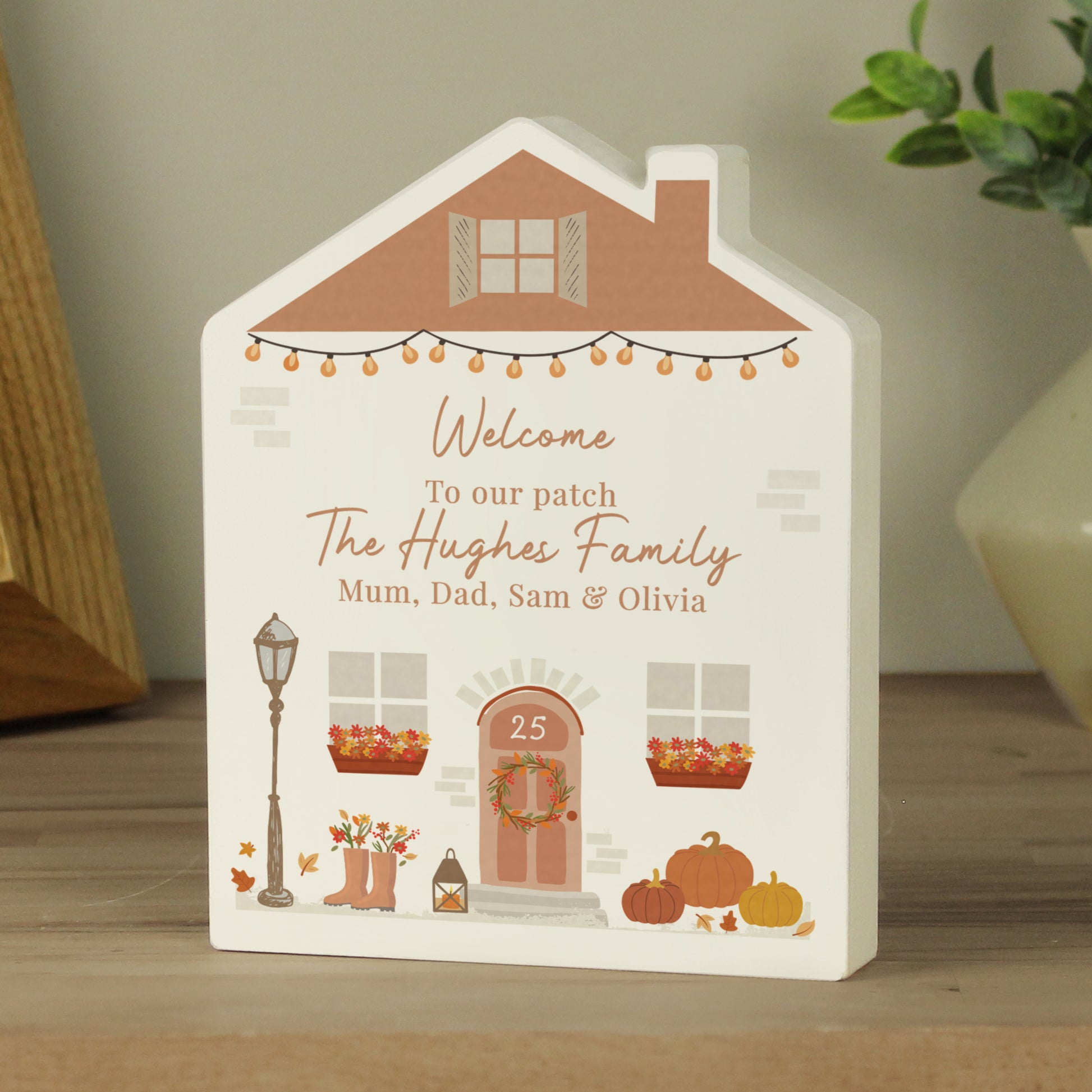 Personalised Autumnal Wooden House Ornament - MK&JD Gifts