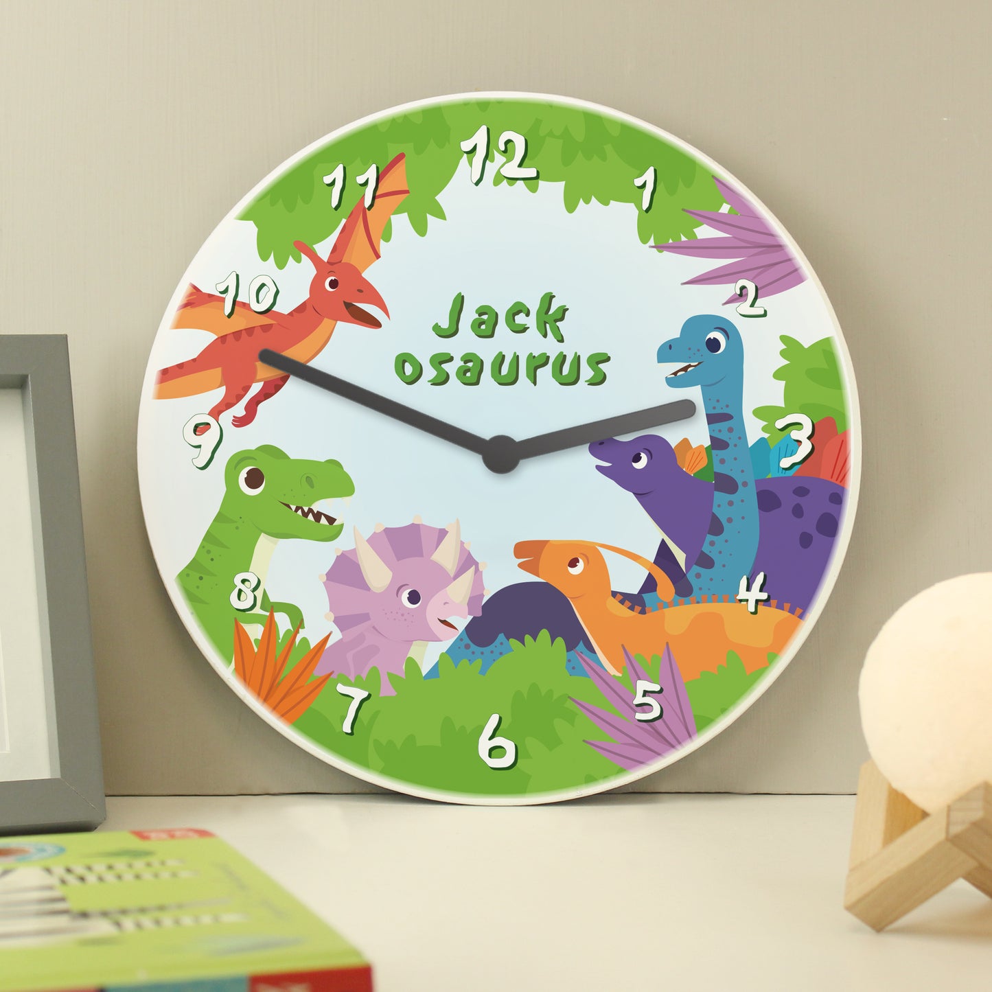 Personalised Dinosaur Wooden Childrens Clock - MK&JD Gifts