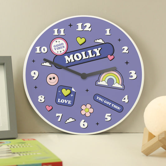 Personalised Positive Vibes Wooden Childrens Clock - MK&JD Gifts