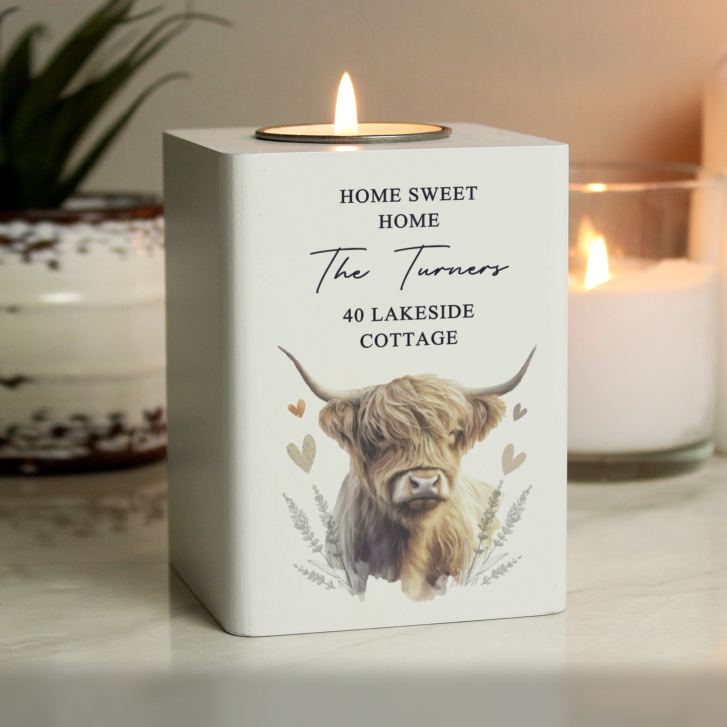 Personalised Highland Cow Wooden Tealight Holder - MK&JD Gifts