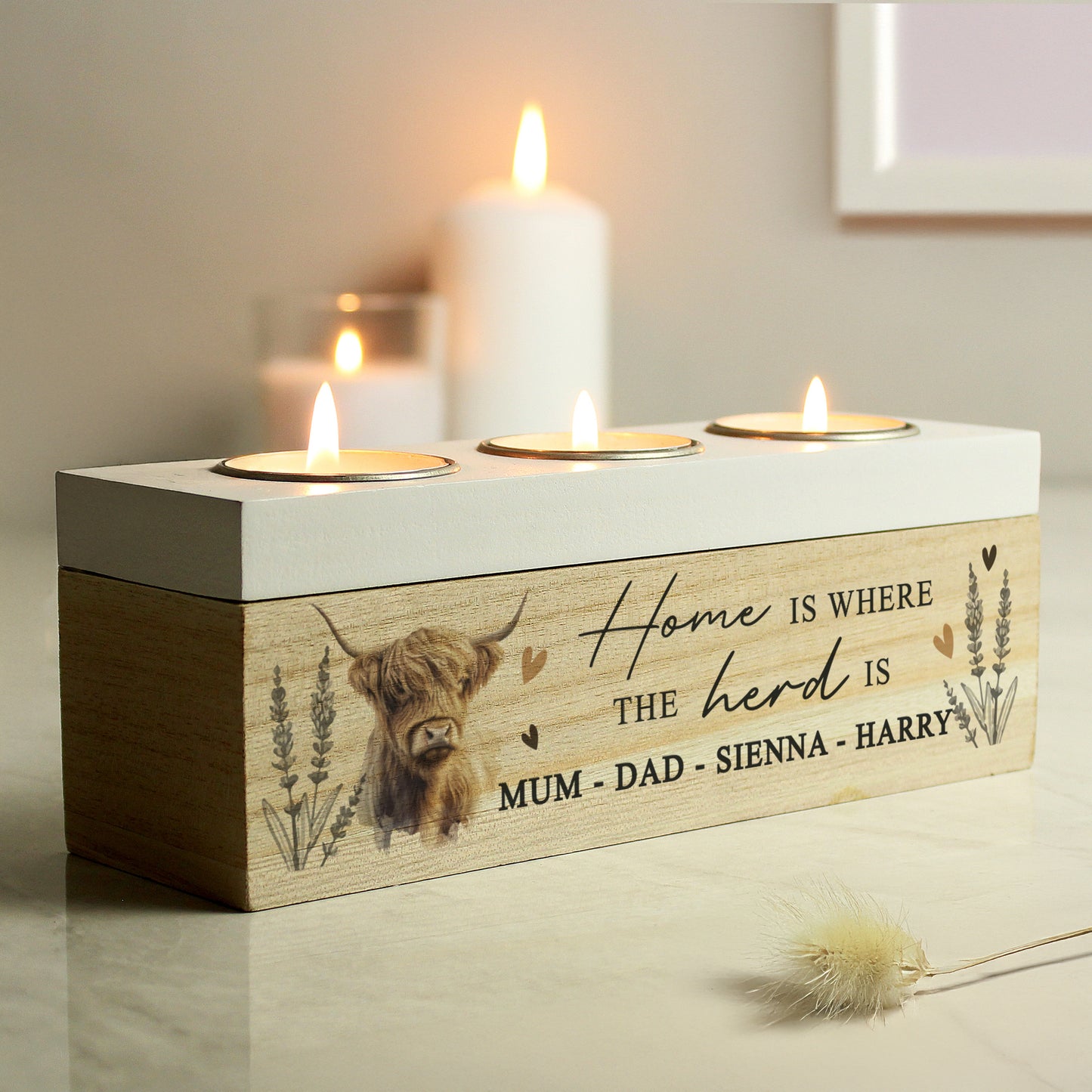 Personalised Highland Cow Triple Tea Light Box - MK&JD Gifts