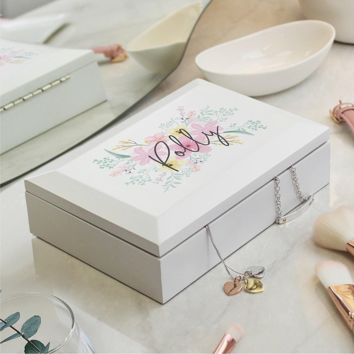 Personalised Floral Wooden Jewellery Box - MK&JD Gifts