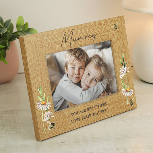 Personalised Floral Bee 6x4 Oak Finish Photo Frame - MK&JD Gifts