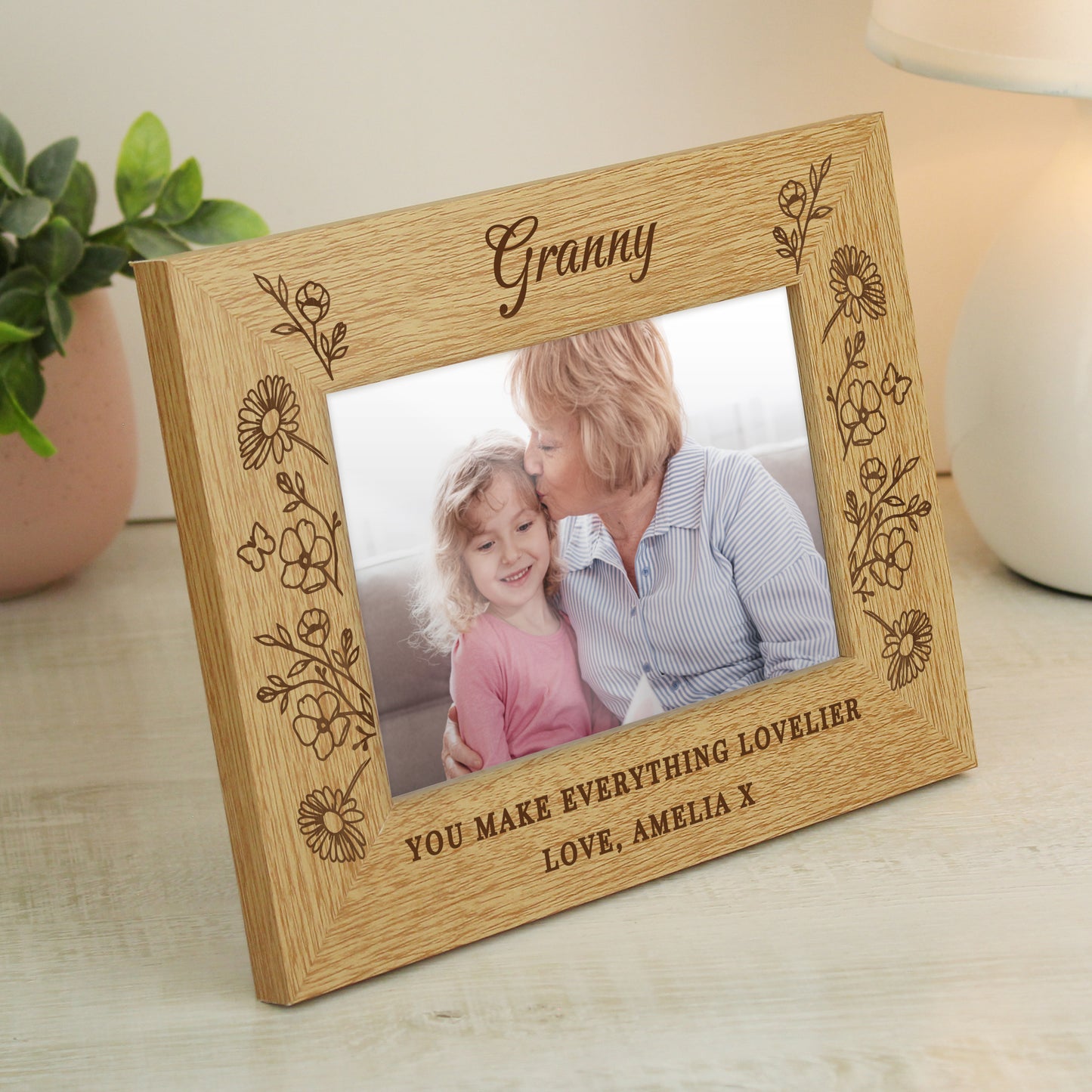Personalised Wild Flowers 6x4 Oak Finish Photo Frame - MK&JD Gifts