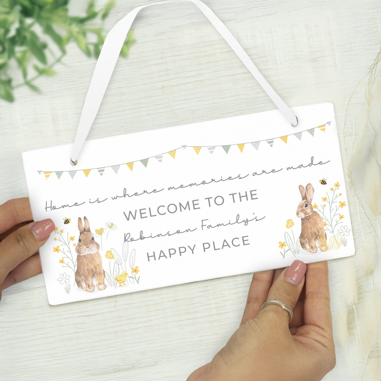Personalised Spring Bunny Wooden Sign - MK&JD Gifts