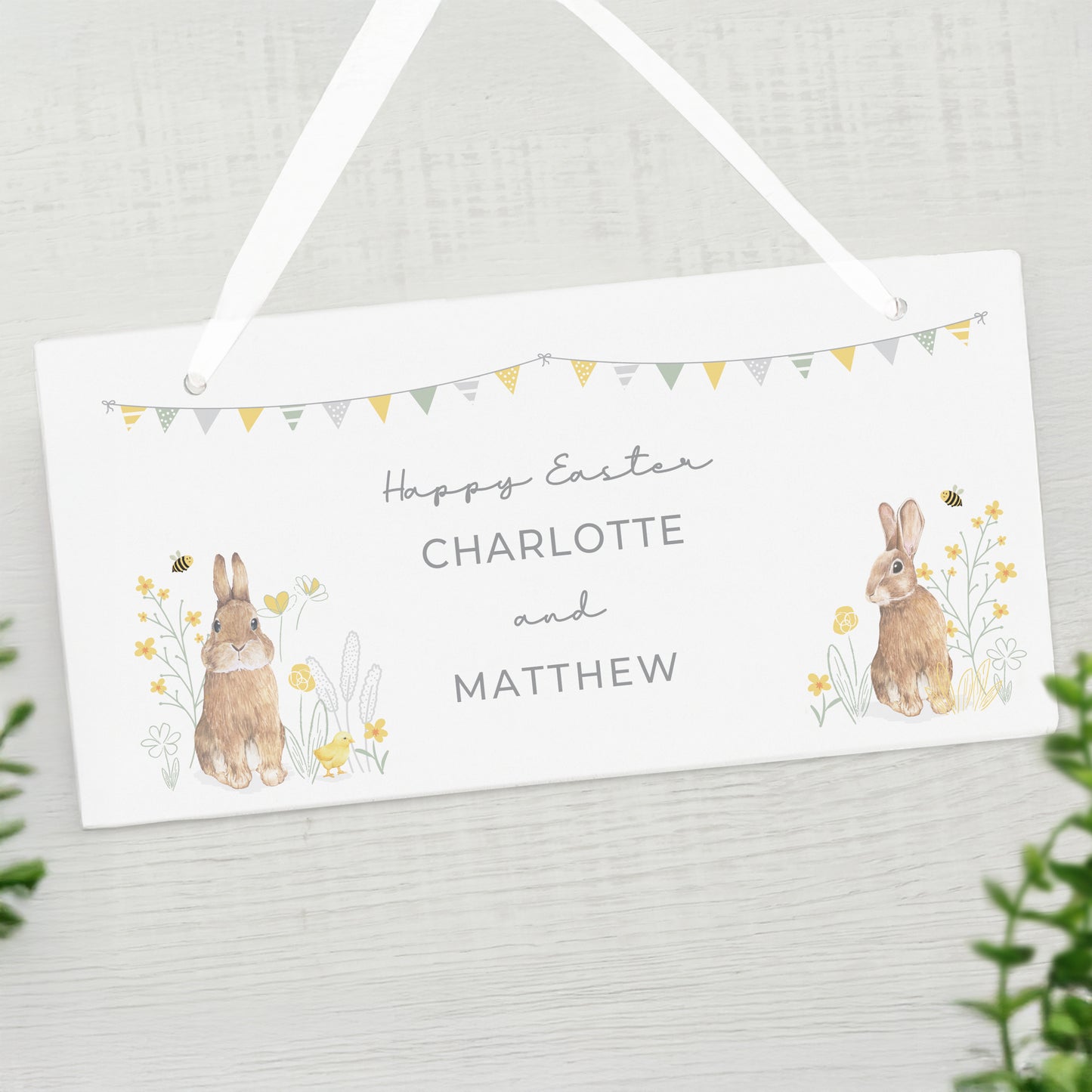 Personalised Spring Bunny Wooden Sign - MK&JD Gifts