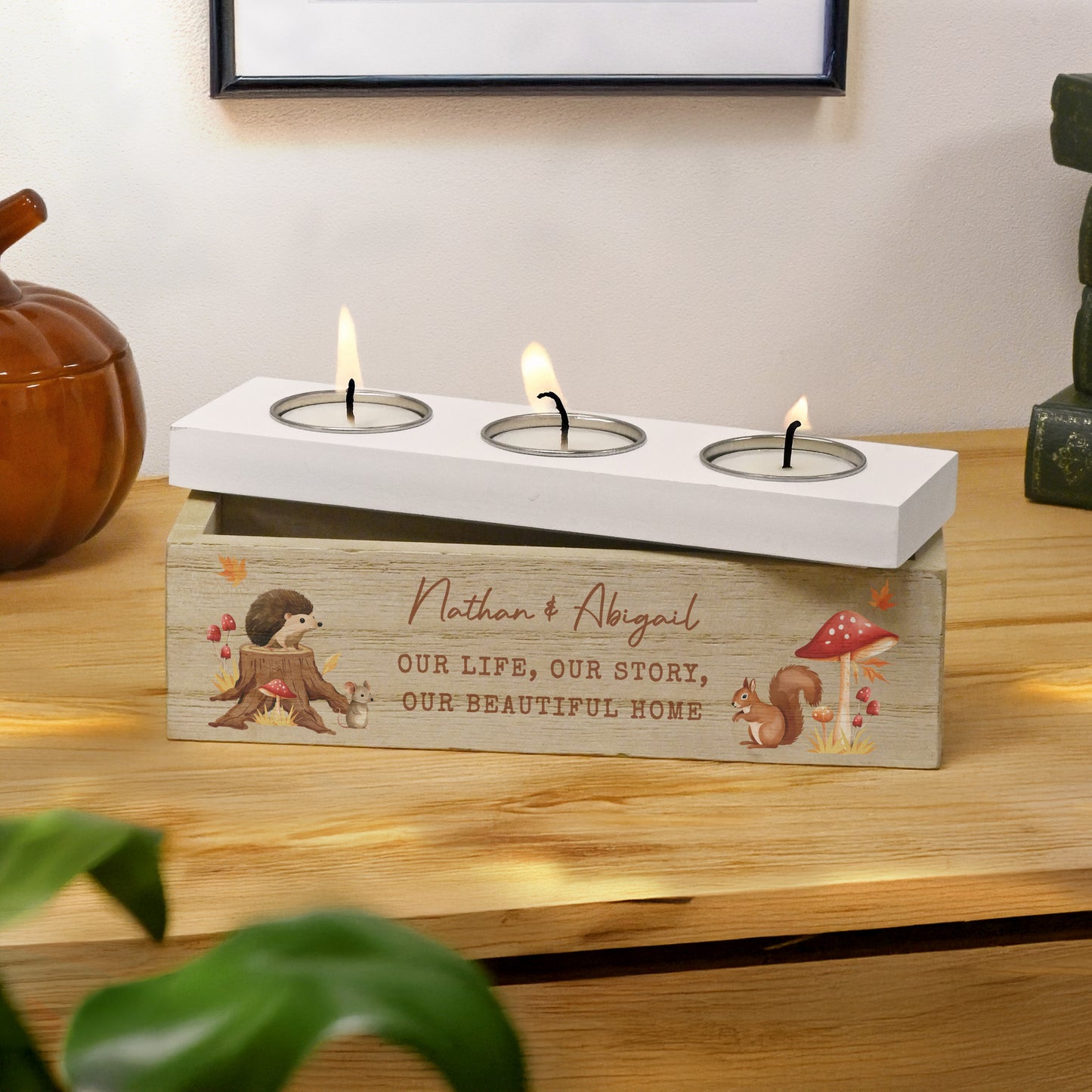 Personalised Autumn Triple Tea Light Box - MK&JD Gifts