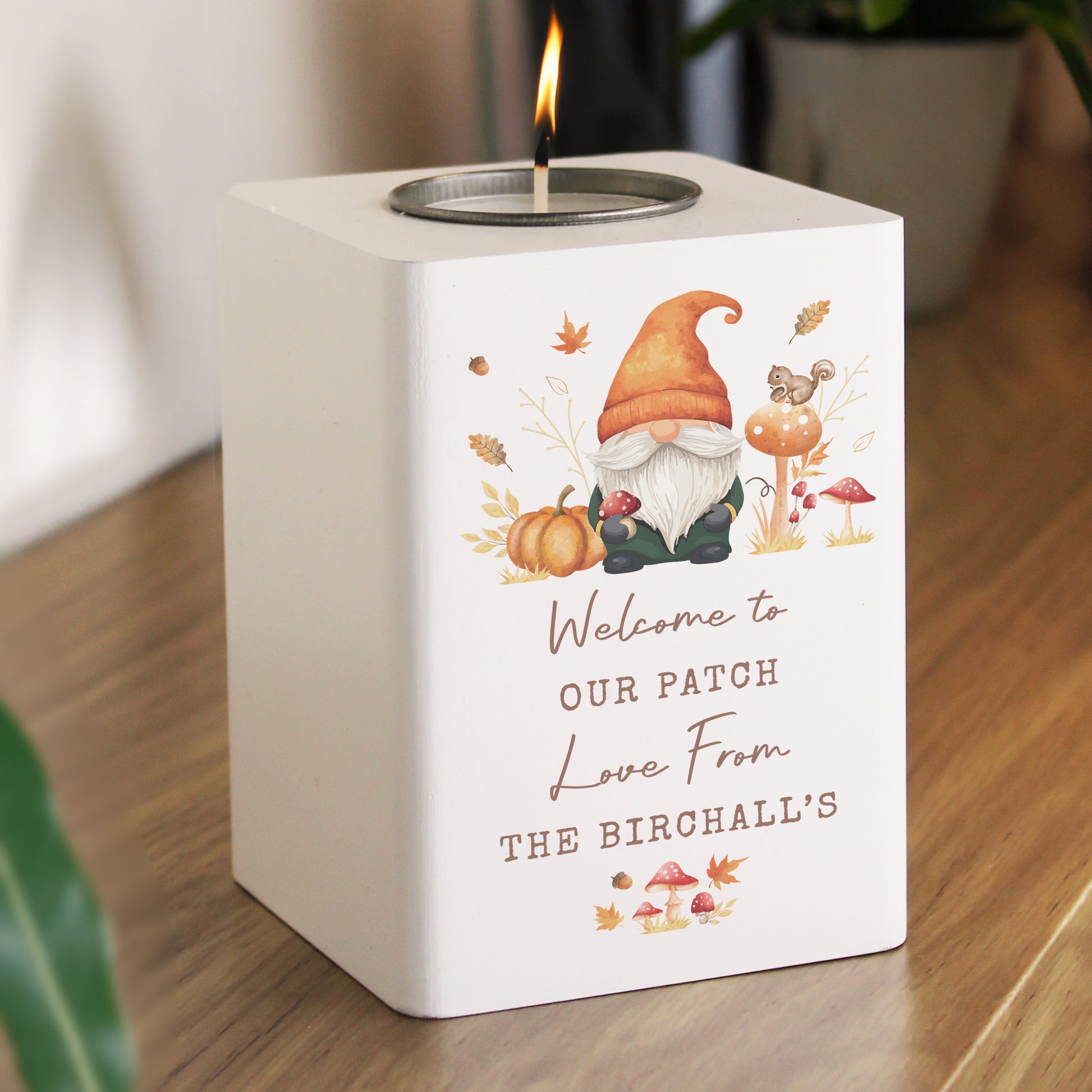 Personalised Autumn Gonk Tealight Holder - MK&JD Gifts