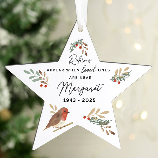 Personalised Robin Memorial Star Ornament - MK&JD Gifts