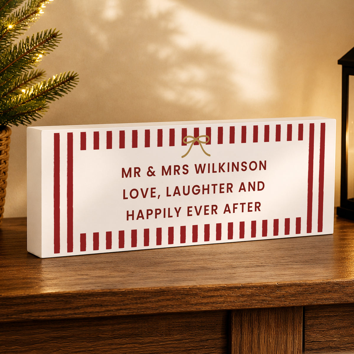 Personalised Candy Cane Stripe Wooden Mantle Block | MK&JD Gifts