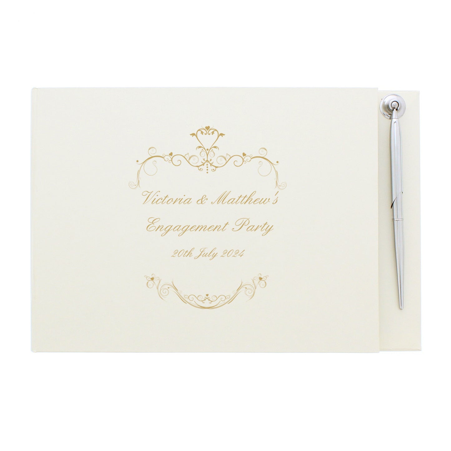 Personalised Gold Ornate Swirl Hardback Guest Book & Pen - MK&JD Gifts