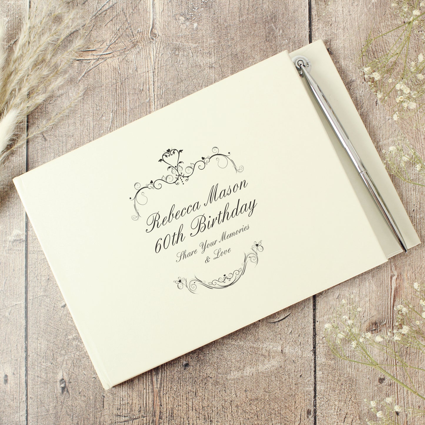 Personalised Ornate Swirl Hardback Guest Book & Pen - MK&JD Gifts