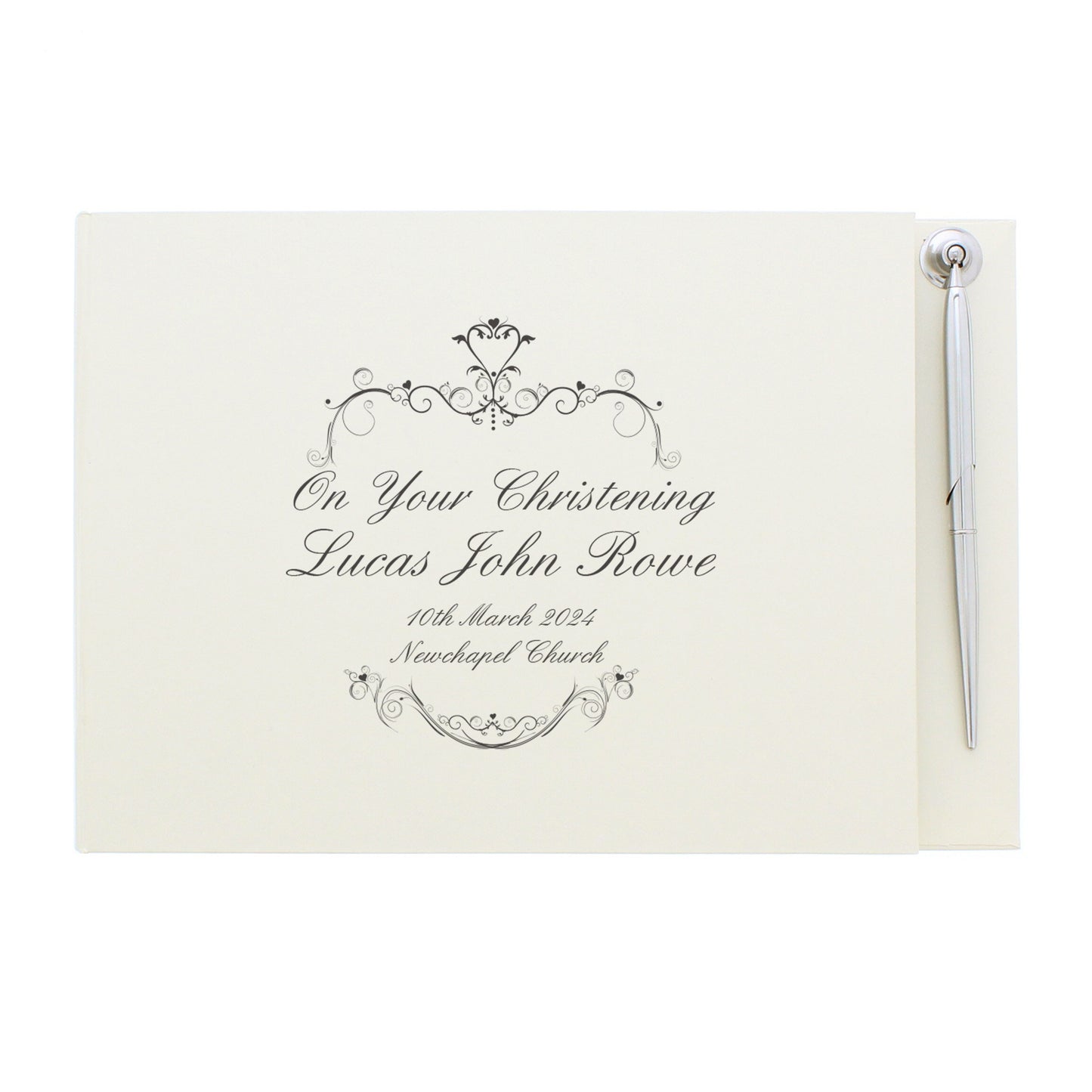Personalised Ornate Swirl Hardback Guest Book & Pen - MK&JD Gifts