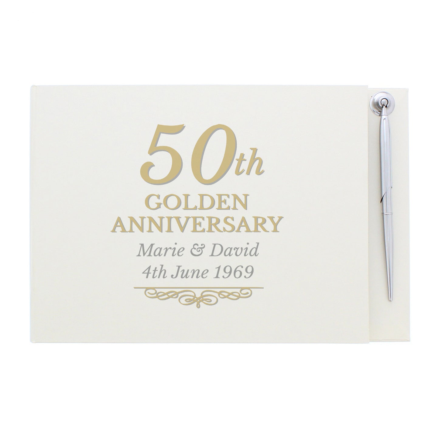 Personalised 50th Golden Anniversary Hardback Guest Book & Pen - MK&JD Gifts