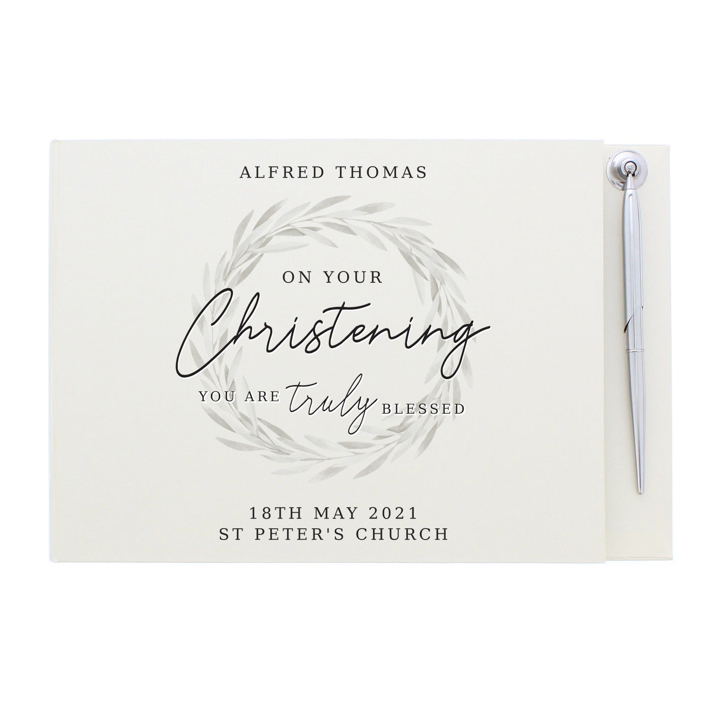 Personalised 'Truly Blessed' Christening Hardback Guest Book & Pen - MK&JD Gifts