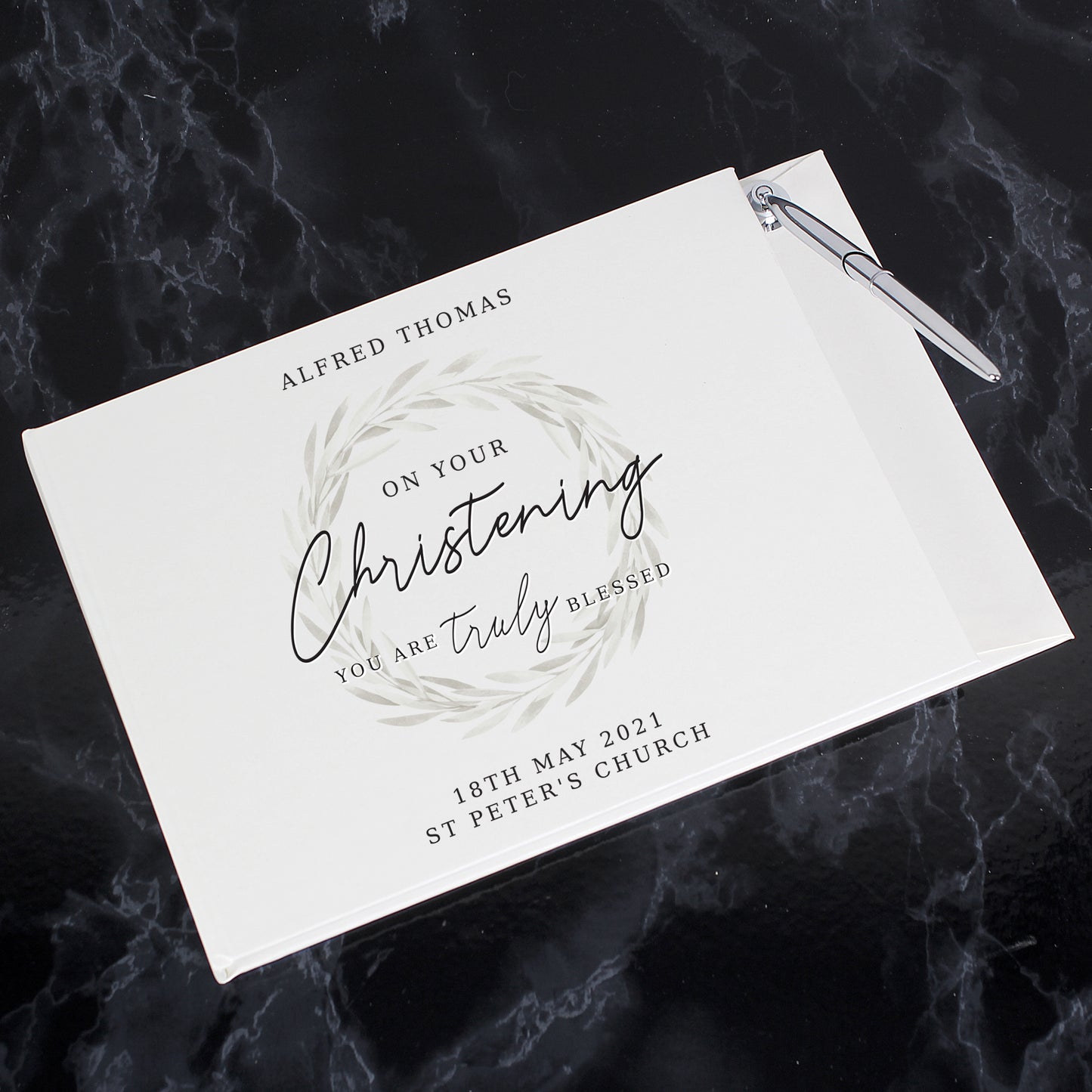 Personalised 'Truly Blessed' Christening Hardback Guest Book & Pen - MK&JD Gifts