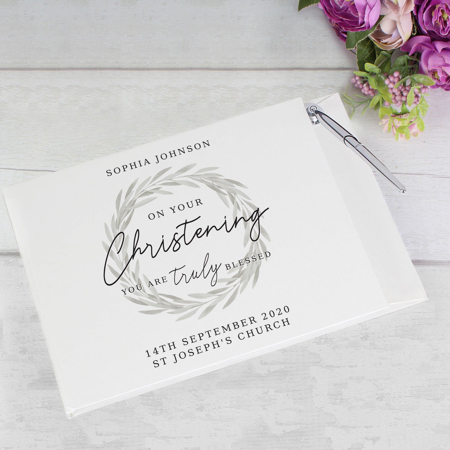 Personalised 'Truly Blessed' Christening Hardback Guest Book & Pen - MK&JD Gifts