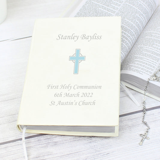 Personalised Blue Cross Holy Bible - Eco-friendly - MK&JD Gifts